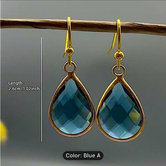 Gold Blue Sapphire Dangle Earrings - Picture 4 of 4